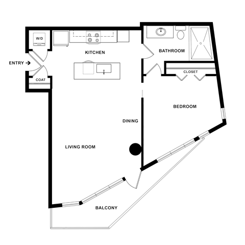 Floor plan for 1 bed, 1 bath, 926 sqft